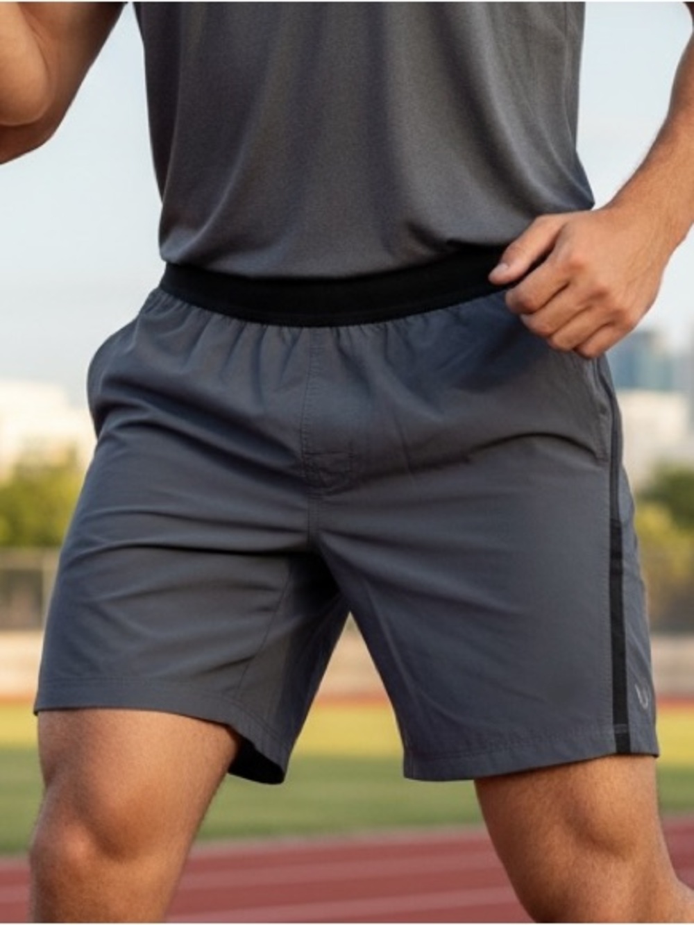 Vuori | Gray and black gym elastic waist athletic shorts men’s size small